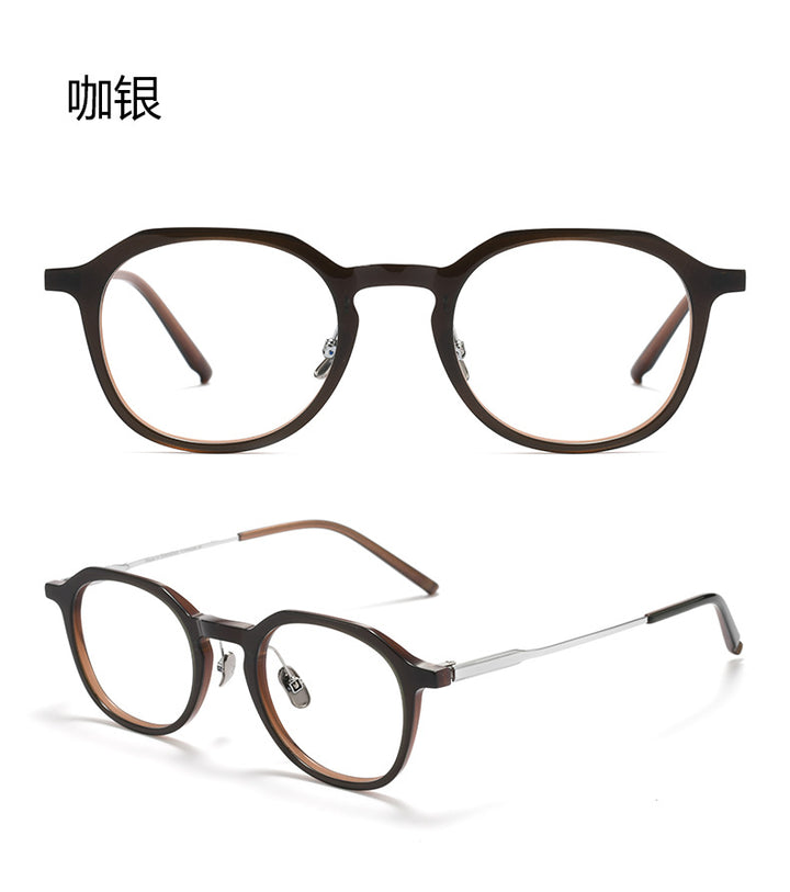 Bclear Unisex Full Rim Polygon Round Acetate Titanium Eyeglasses 298112.