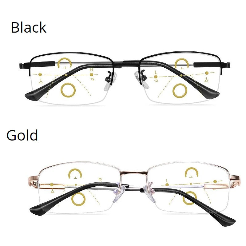 Evunhuo Full Rim Square Titanium Alloy Progressive Reading Glasses 4579.