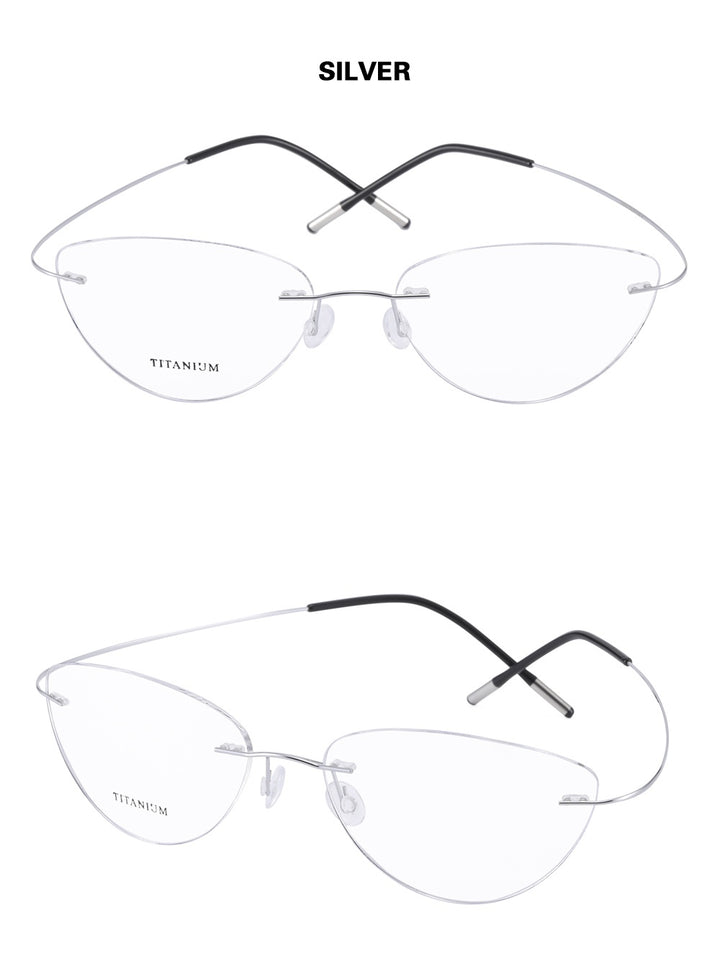 Chashma Ottica Unisex Rimless Cat Eye Titanium Eyeglasses 720003 FuzWeb