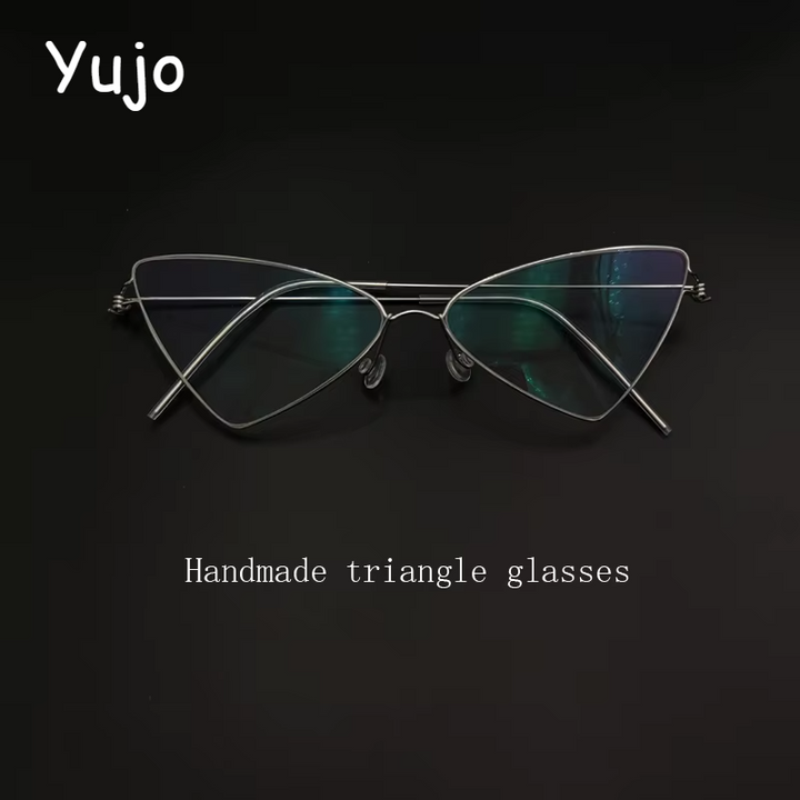 Yujo Unisex Full Rim Triangle Cat Eye Stainless Steel Eyeglasses 14560