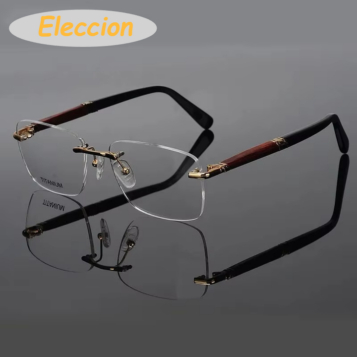 Eleccion Women's Rimless Square Titanium Eyeglasses Rosewood Temples 49201 Rimless Eleccion