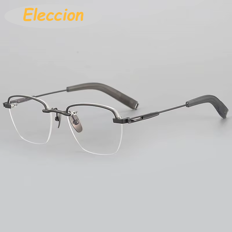 Eleccion Unisex Rimless Flat Top Polygon Titanium Eyeglasses 94423 Rimless Eleccion Grey