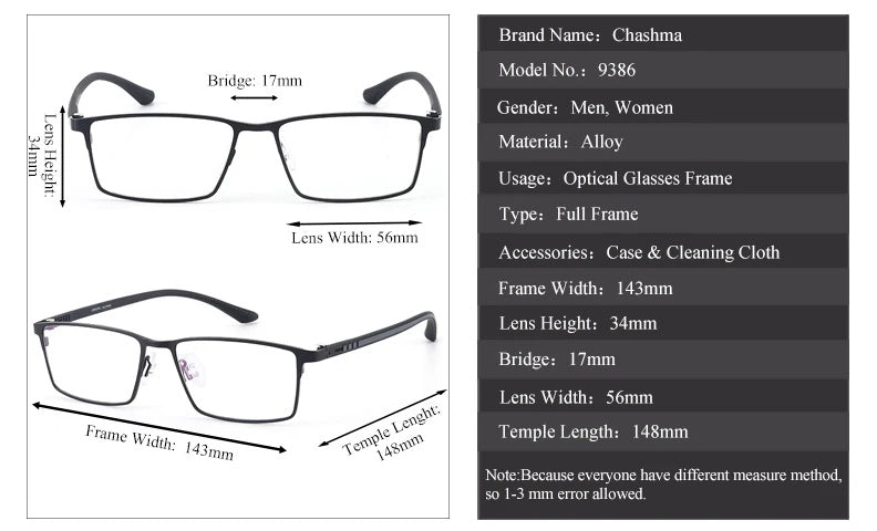 Chashma Ochki Mens Full Rim Square Alloy Eyeglasses 9386 — view 11 | Chashma Ochki at FuzWeb