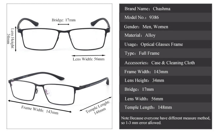 Chashma Ochki Mens Full Rim Square Alloy Eyeglasses 9386 — view 11 | Chashma Ochki at FuzWeb
