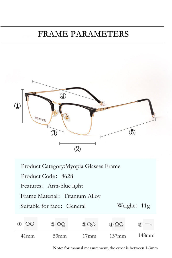 Kocolior Unisex Full Rim Square Titanium Alloy Hyperopic Reading Glasses 8628.