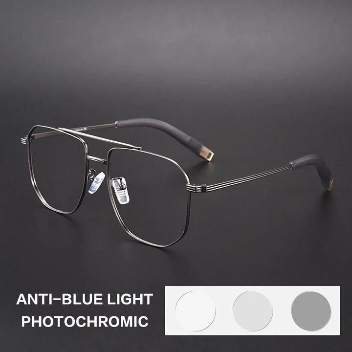 Gatenac Unisex Full Rim Square Double Bridge Titanium Photochromic Reading Glasses 760942.