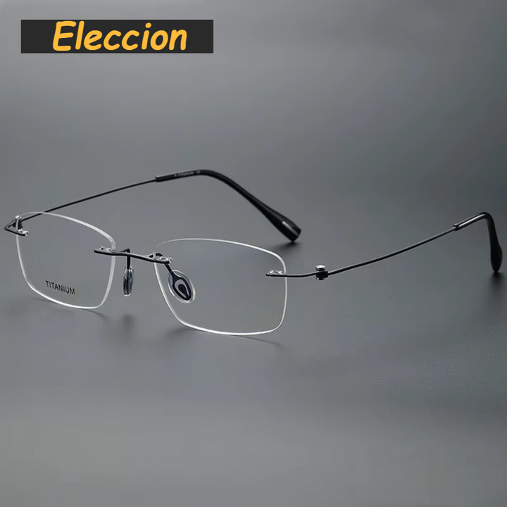 Eleccion Women's Rimless Oval Square Titanium Eyeglasses 480972 Rimless Eleccion Black