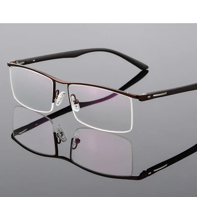 Hdcrafter Men's Semi-Rimless Rectangular Titanium Frames P88310 FuzWeb