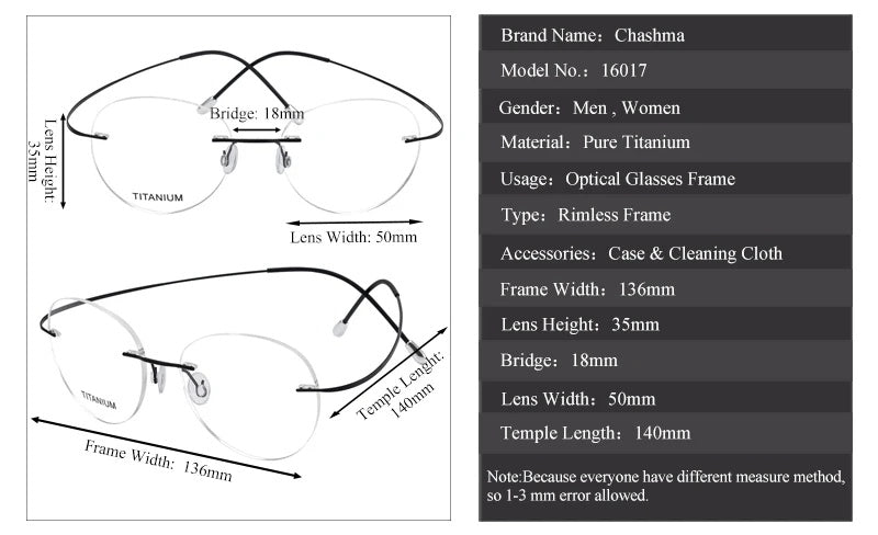 Chashma Ochki Unisex Rimless Round Titanium Eyeglasses 16017 — view 10 | Chashma Ochki at FuzWeb