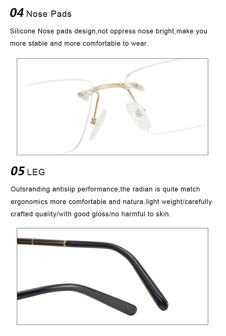 Krasivyy Unisex Rimless Polygon Square Titanium Eyeglasses 716059.