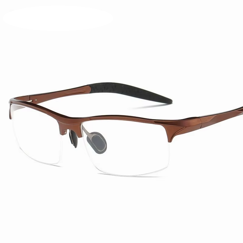 Eleccion Men's Semi Rim Square Sport Aluminum Eyeglasses 98177 Semi Rim Eleccion Brown