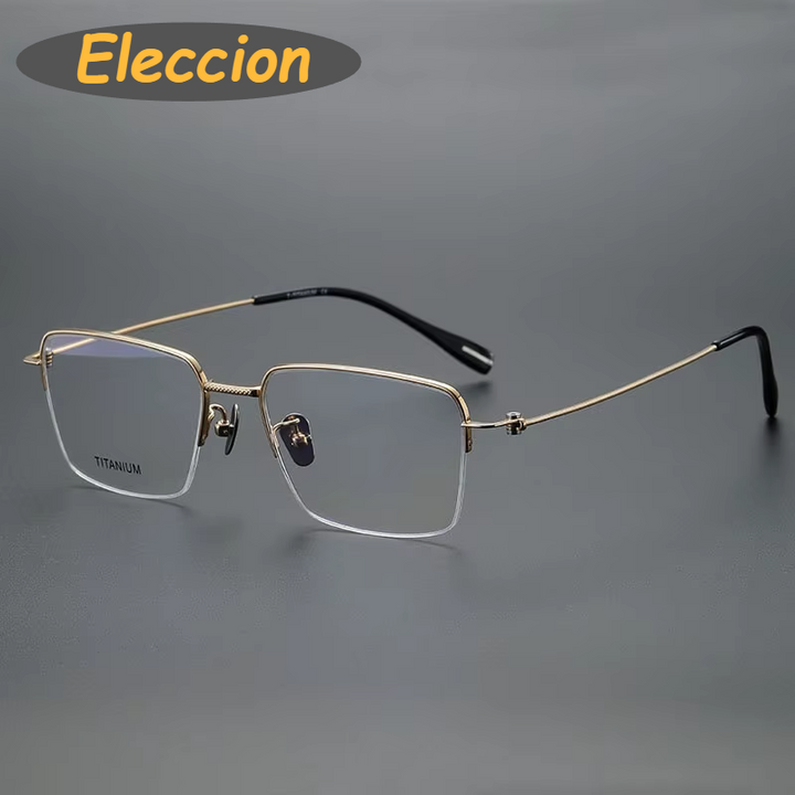 Eleccion Women's Semi Rim Square Titanium Eyeglasses 80913 Semi Rim Eleccion Gold