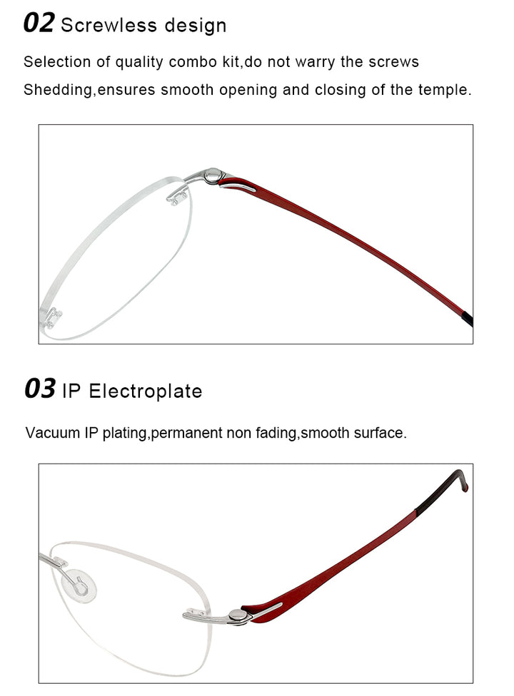 Krasivyy Unisex Rimless Oval Screwless Titanium Rimless Eyeglasses 5003.