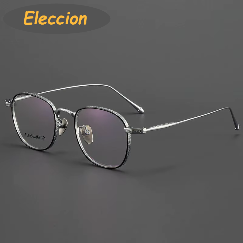 Eleccion Women's Full Rim Oval Square Titanium Eyeglasses 93090 Full Rim Eleccion Black - Silver