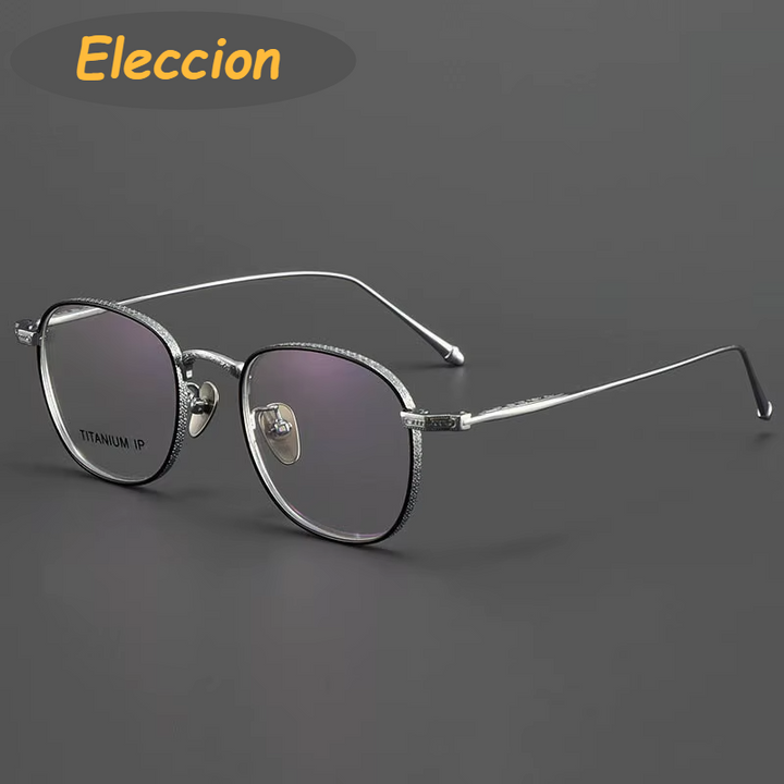 Eleccion Women's Full Rim Oval Square Titanium Eyeglasses 93090 Full Rim Eleccion Black - Silver