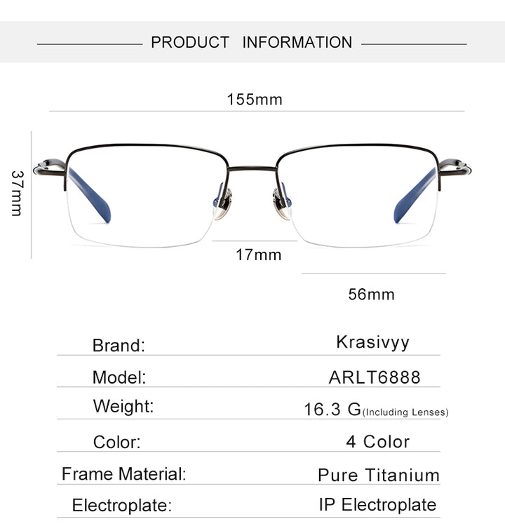 Krasivyy Mens Semi Rim Big Square Titanium Eyeglasses 316088 — view 1 | Krasivyy at FuzWeb