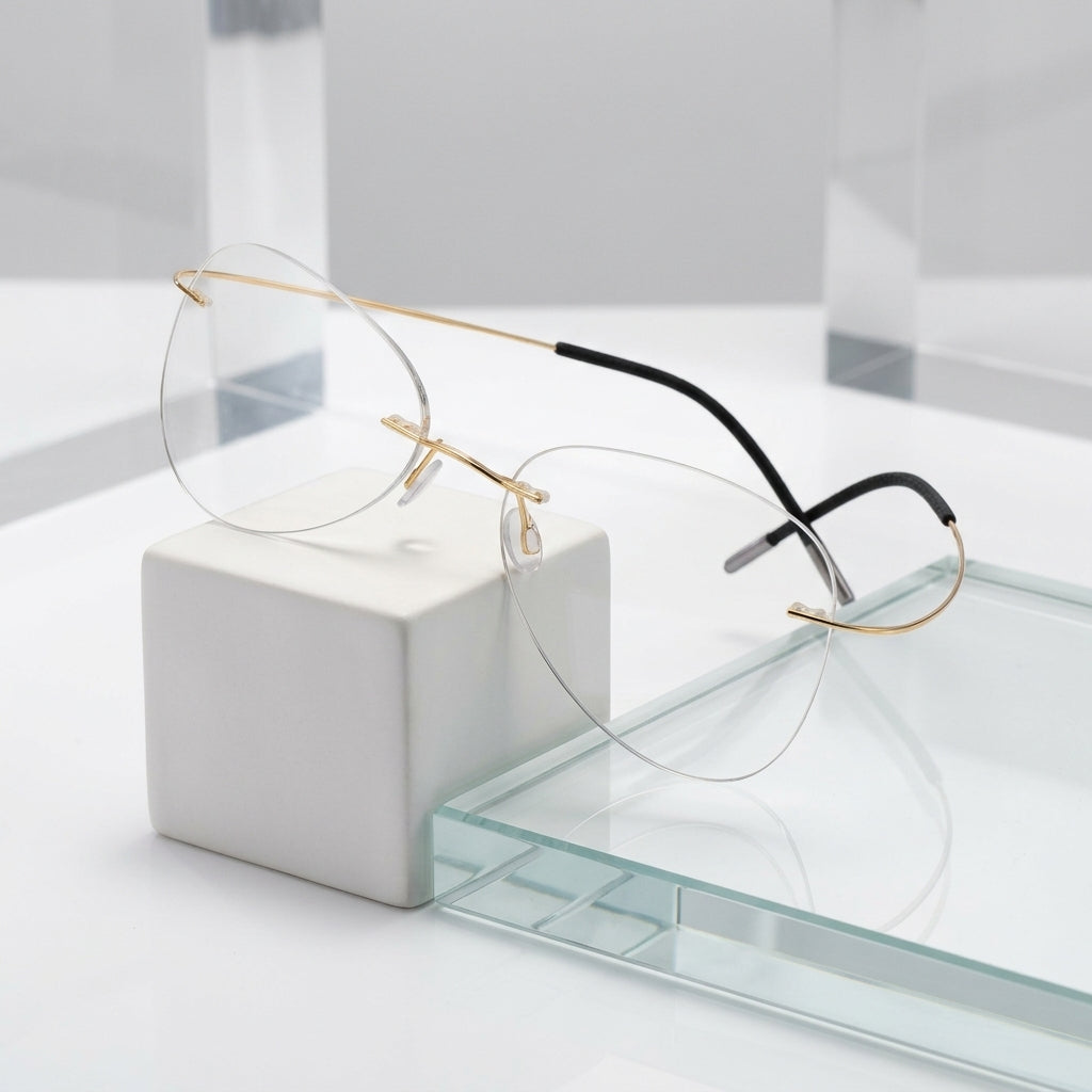 Chashma Ottica Unisex Rimless Irregular Oval Titanium Eyeglasses