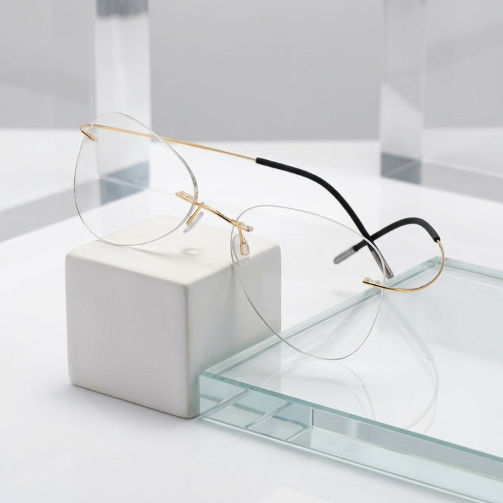Chashma Ottica Unisex Rimless Irregular Oval Titanium Eyeglasses