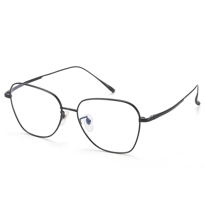 Chashma Ottica Unisex Full Rim Flat Top Oval Titanium Eyeglasses 83794 - Black