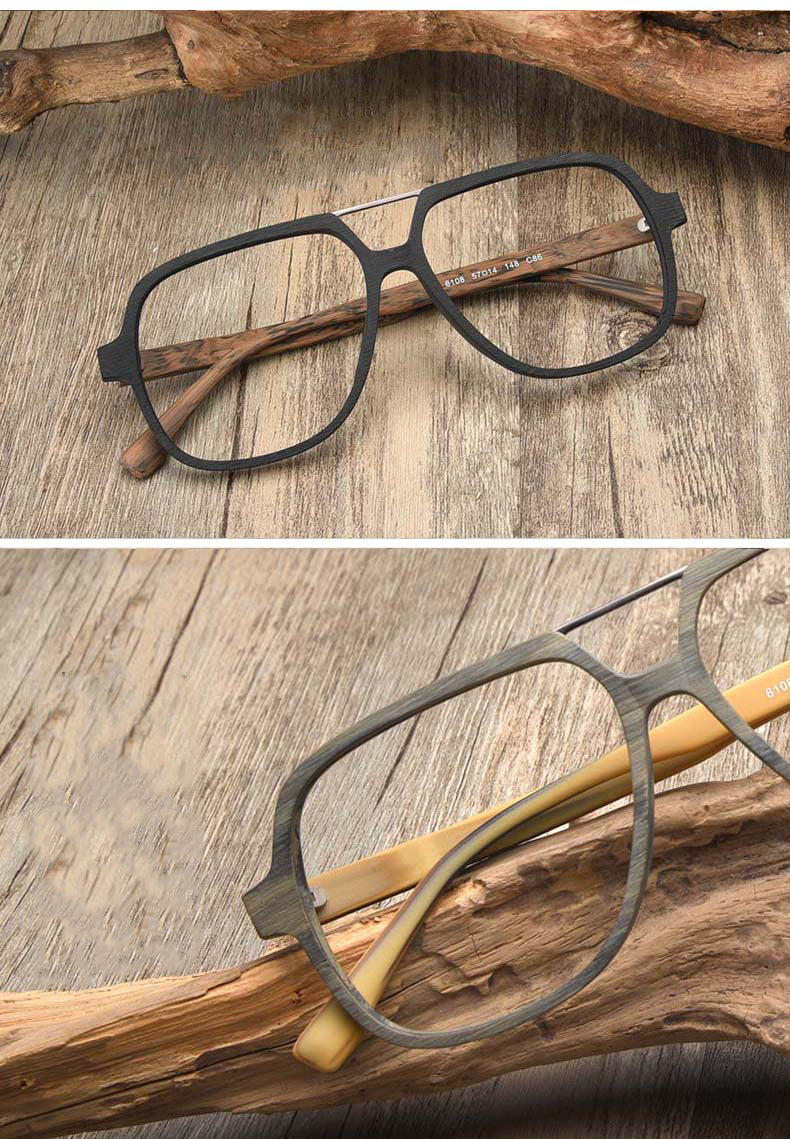 Hdcrafter Men's Full Rim Oversized Square Double Bridge Wood Alloy Eyeglasses.