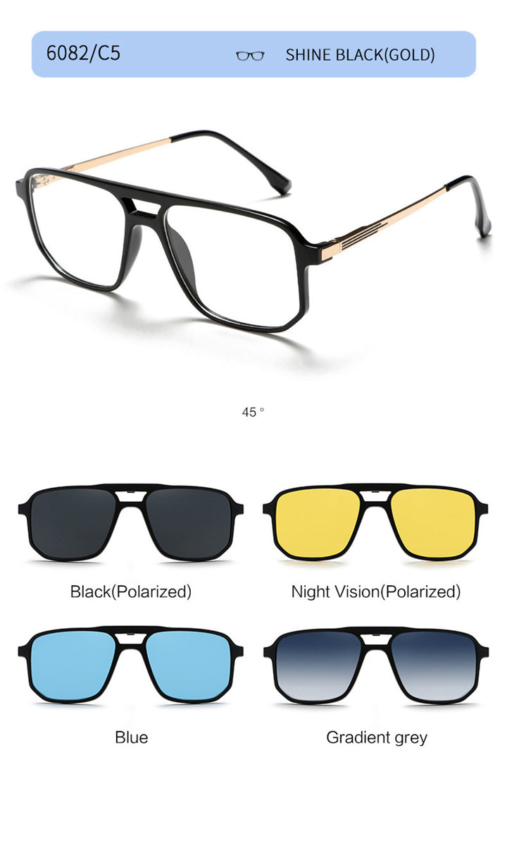 Summer Flower Unisex Full Rim Square Double Bridge Alloy Eyeglasses Clip On Sunglasses 60824.