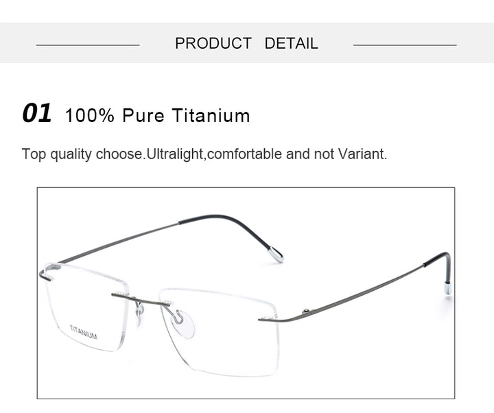 Krasivyy Unisex Rimless Square Titanium Eyeglasses 71611.