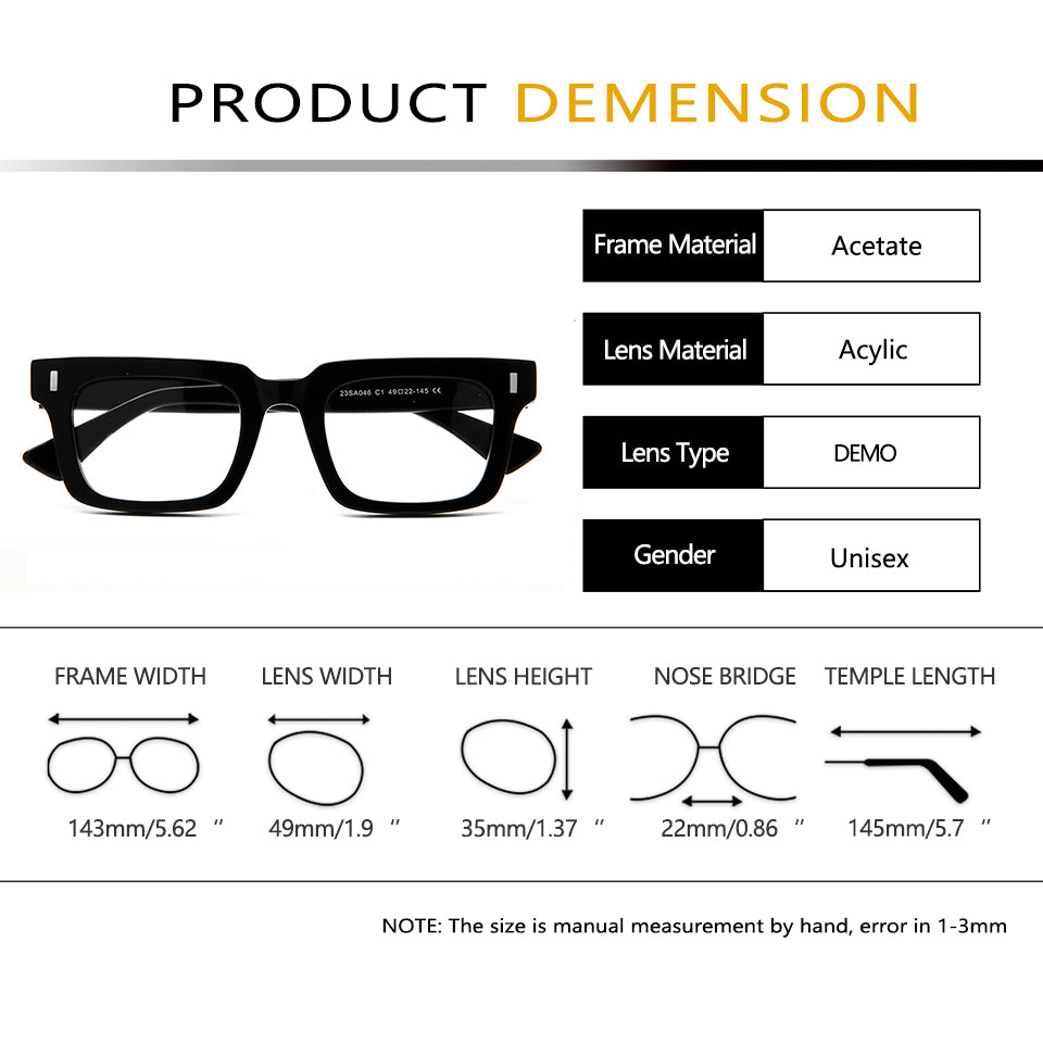 Esnbie Unisex Full Rim Square Thick Acetate Eyeglasses 23046 — view 1 | Esnbie at FuzWeb