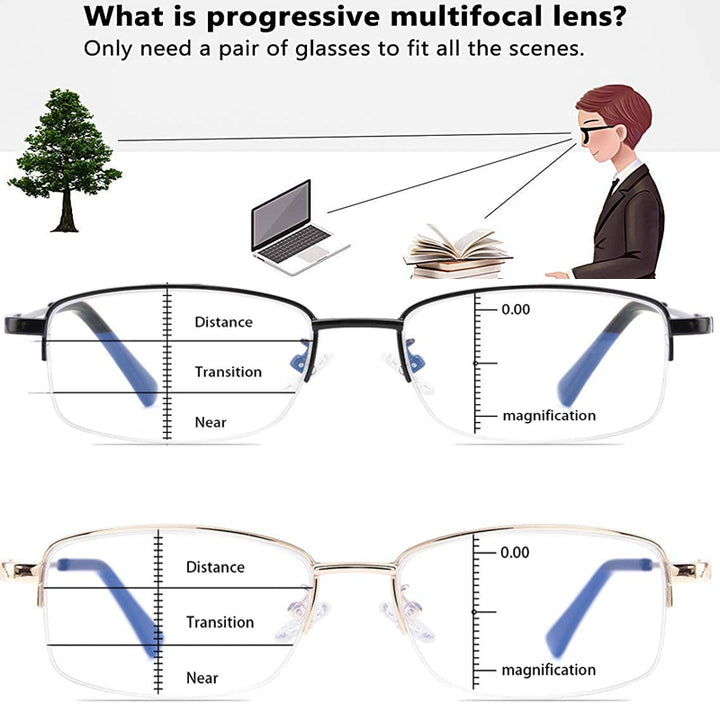 Evunhuo Full Rim Square Titanium Alloy Progressive Reading Glasses 4579 — view 5 | Evun Huo at FuzWeb
