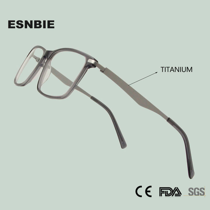 Esnbie Unisex Full Rim Square Acetate Titanium Eyeglasses 20091 — view 2 | Esnbie at FuzWeb