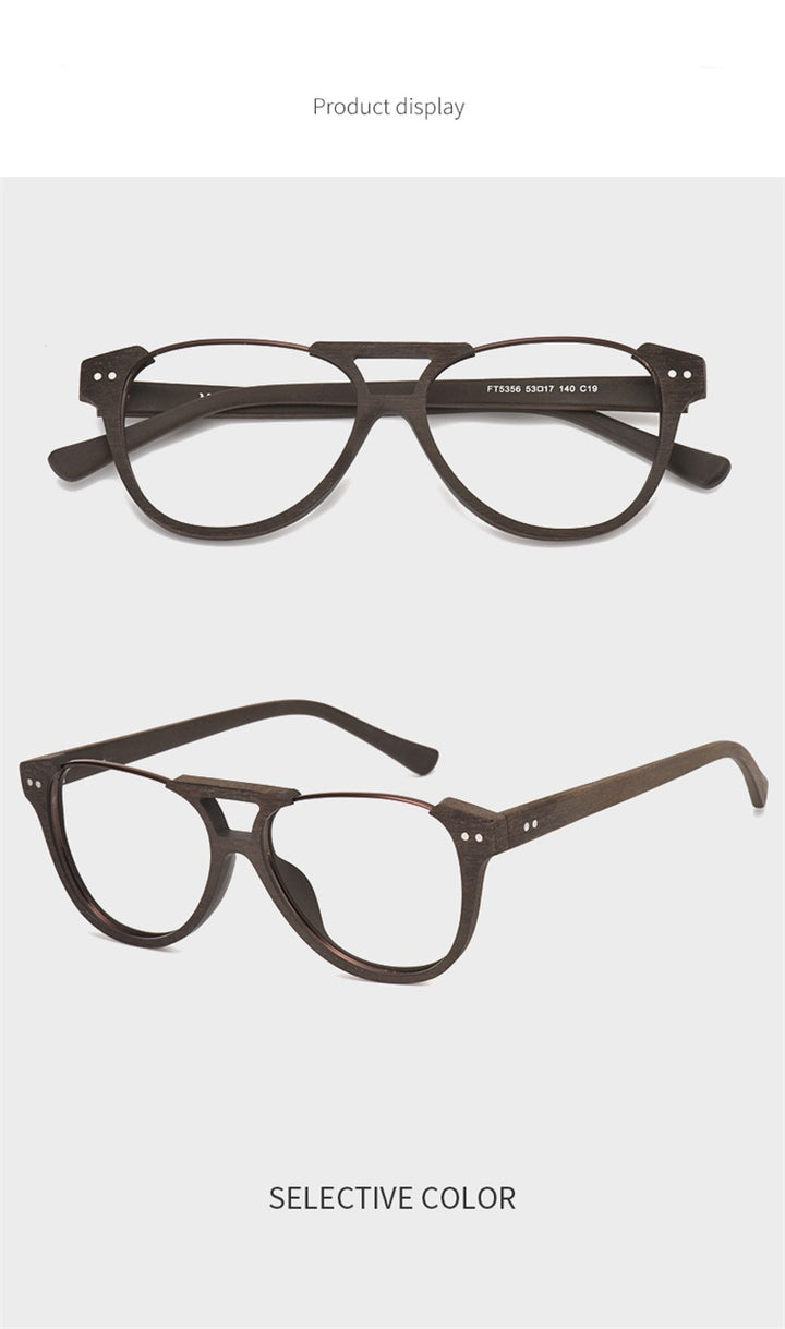 Hdcrafter Unisex Full Rim Square Double Bridge Wood Alloy Eyeglasses Ft5356 — view 6 | Hdcrafter Eyeglasses at FuzWeb