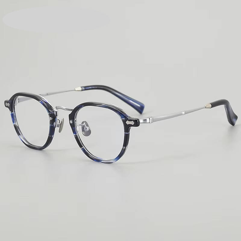 Eleccion Unisex Full Rim Square Titanium Acetate Eyeglasses 942143 Full Rim Eleccion Blue - Silver