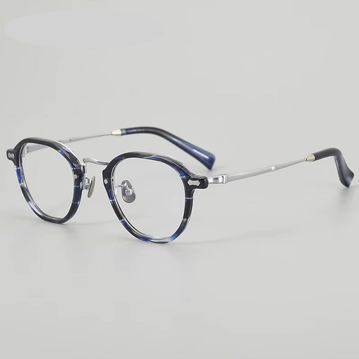 Eleccion Unisex Full Rim Square Titanium Acetate Eyeglasses 942143 Full Rim Eleccion Blue - Silver