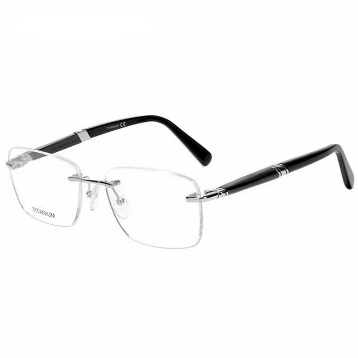 Eleccion Women's Rimless Square Titanium Eyeglasses Rosewood Temples 49201 Rimless Eleccion Silver