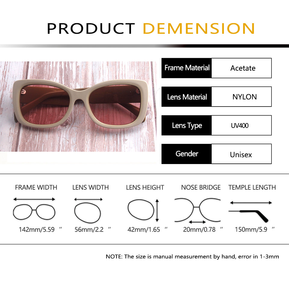 Esnbie Womens Full Rim Butterfly Square Acetate Sunglasses 420856 — view 1 | Esnbie at FuzWeb