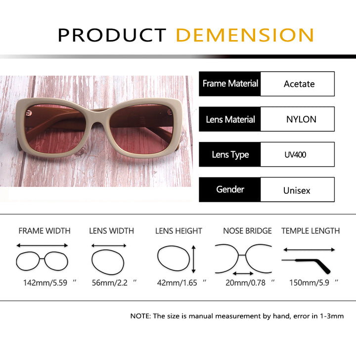 Esnbie Womens Full Rim Butterfly Square Acetate Sunglasses 420856 — view 1 | Esnbie at FuzWeb