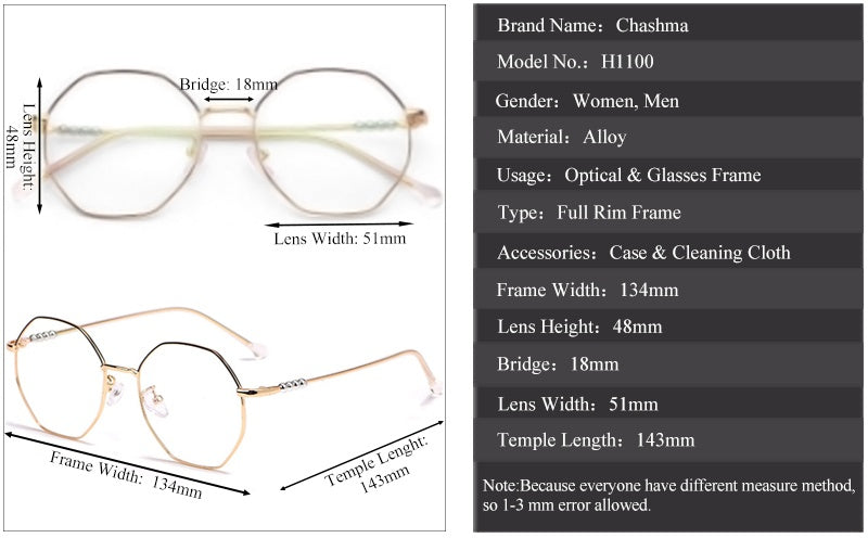Chashma Ottica Womens Full Rim Polygon Alloy Eyeglasses 91100/01 — view 1 | Chashma Ottica at FuzWeb