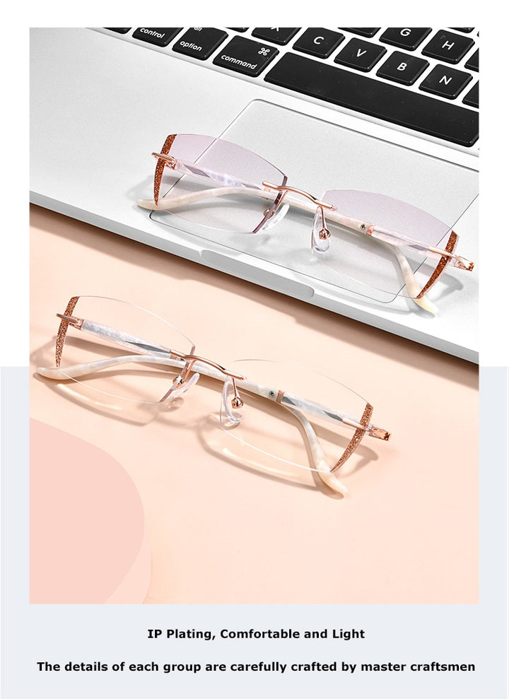Chashma Ochki Womens Rimless Square Titanium Eyeglasses Tinted Lenses 52025 — view 5 | Chashma Ochki at FuzWeb
