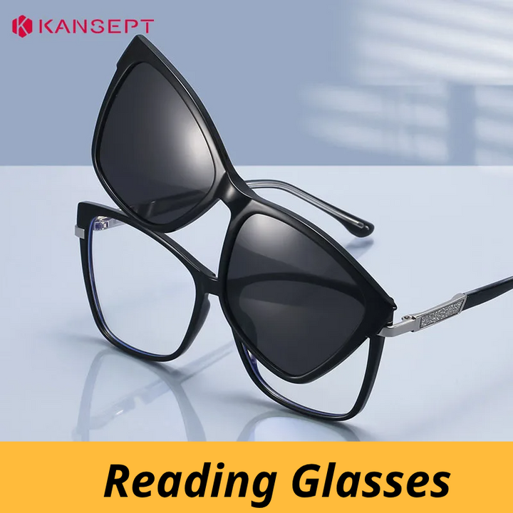 Kansept Women's Full Rim Square Tr 90 Alloy Eyeglasses Clip On Sunglasses 786003