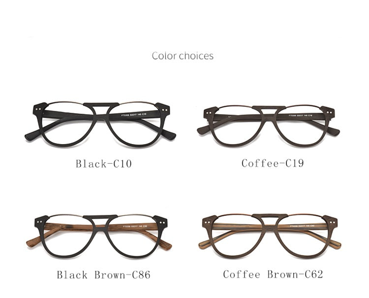 Hdcrafter Unisex Full Rim Square Double Bridge Wood Alloy Eyeglasses Ft5356.