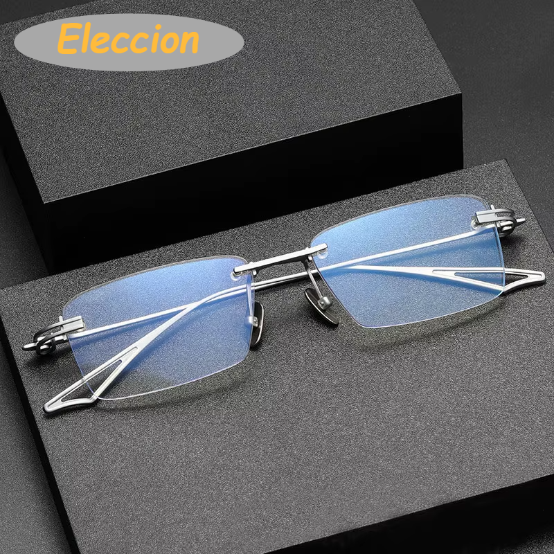 Eleccion Unisex Rimless Square Titanium Eyeglasses 14034