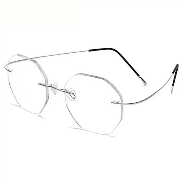 Chashma Ottica Unisex Rimless Octagon Polygon Titanium Eyeglasses 9017