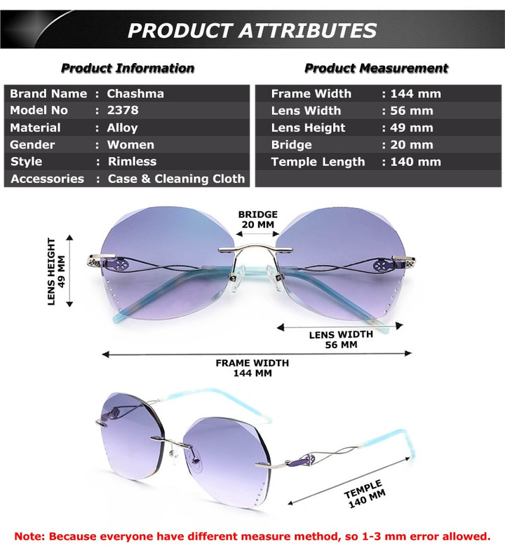 Chashma Ottica Womens Rimless Oval Round Titanium Eyeglasses 23784 — view 1 | Chashma Ottica at FuzWeb