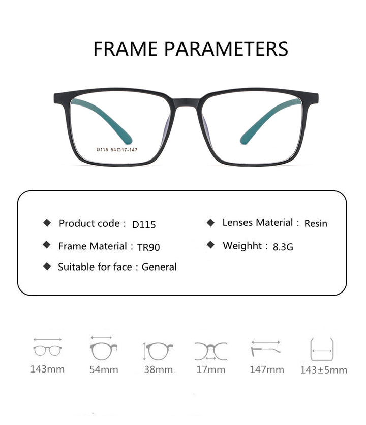 Kocolior Unisex Full Rim Square Acetate Tr 90 Hyperopic Reading Glasses D115.