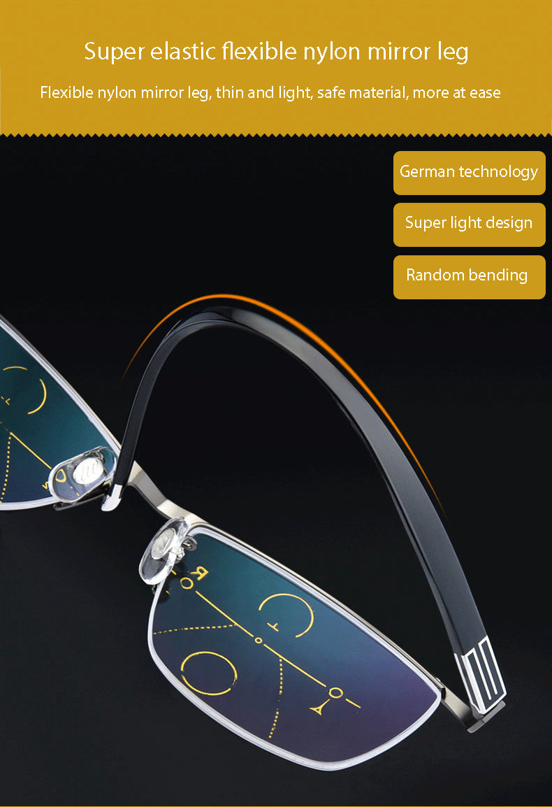 Handoer Unisex Semi Rim Square Alloy Progressive Reading Glasses 56170.