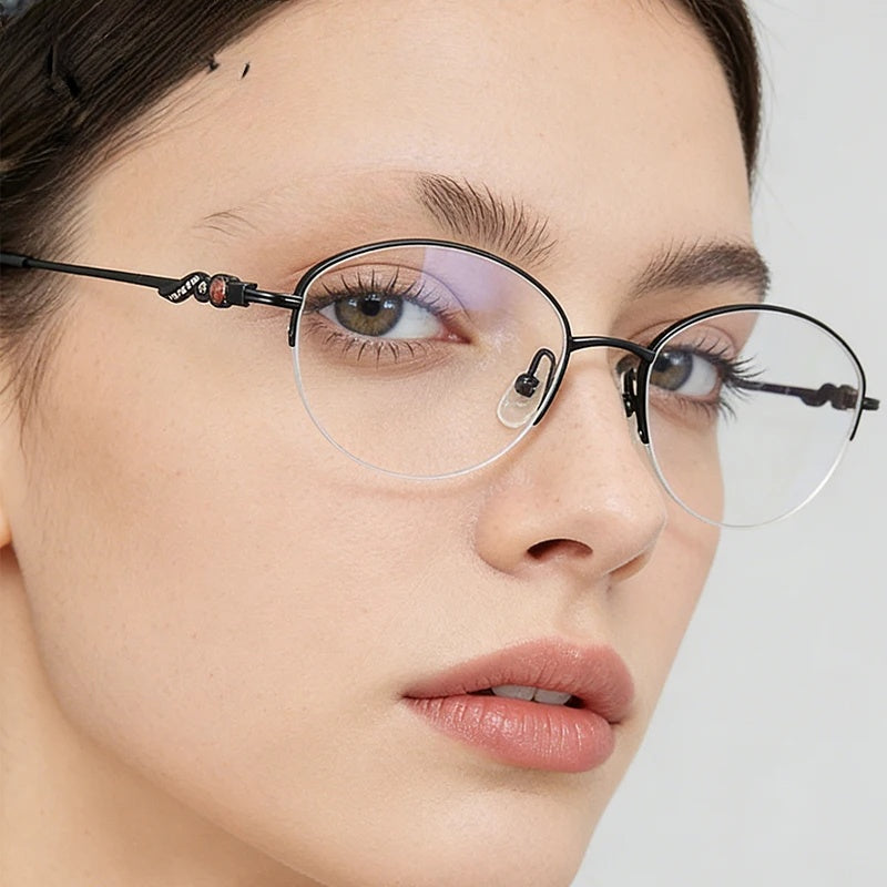 Krasivyy Women's Semi Rim Oval Titanium Prescription Eyeglasses KR3003