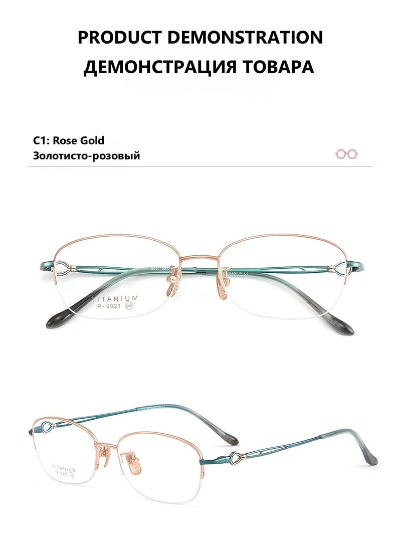 Summer Flower Womens Semi Rim Oval Square Titanium Eyeglasses 90214 — view 2 | Summer Flower at FuzWeb