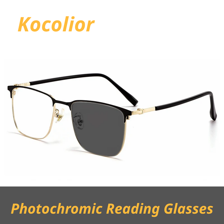 Kocolior Women's Full Rim Square Alloy Photochromic Reading Glasses 398619