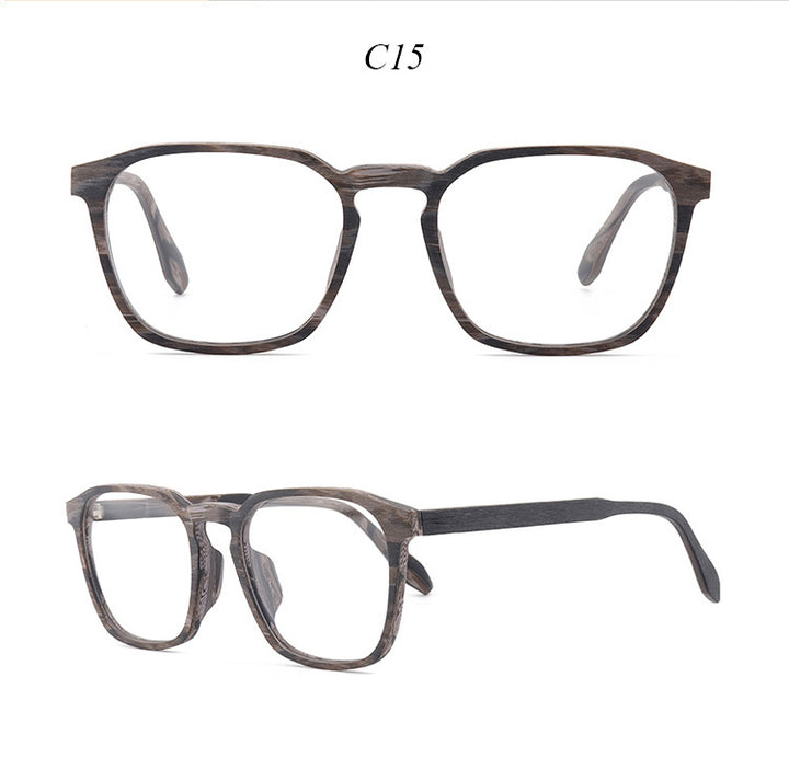 Hdcrafter Unisex Full Rim Square Wood Alloy Eyeglasses 1692.