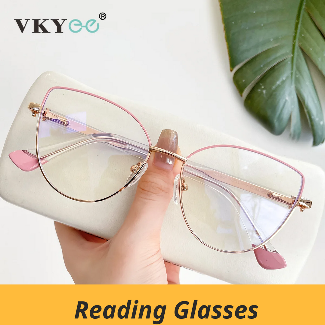 Vicky Women's Full Rim Oval Cat Eye Alloy Reading Glasses 778001