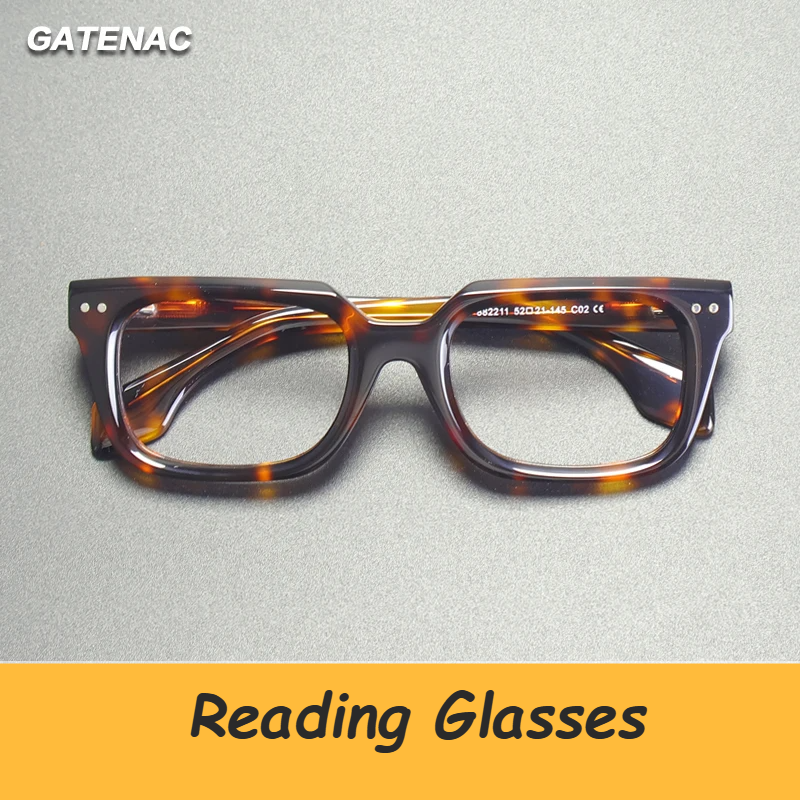 Gatenac Unisex Full Rim Square Acetate Reading Glasses G882211